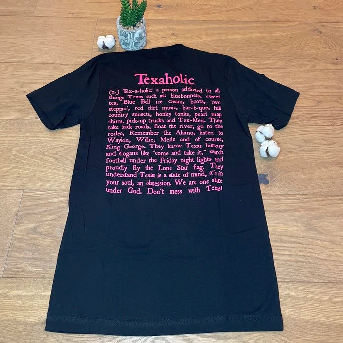 Texaholic® T-Shirt SS - V-Neck - Black/Pink