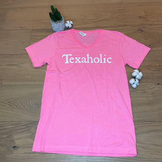 Texaholic® T-Shirt SS - V-Neck - Neon Pink - Texaholic - Southern Hive